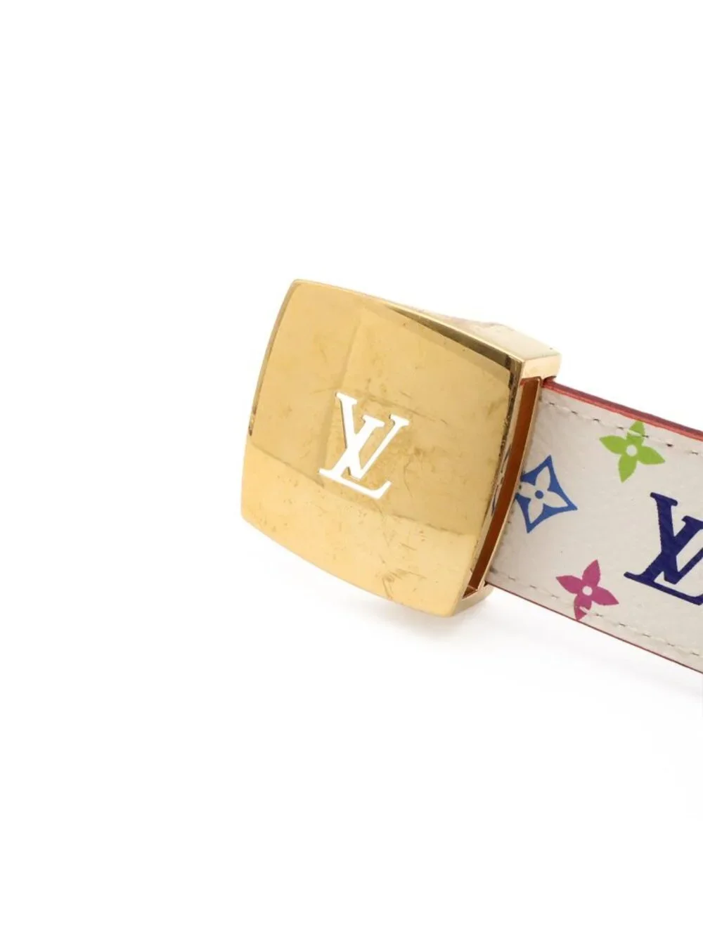 Louis Vuitton Monogram Multicolor Ceinture Carre Belt Leather Blanc White 85